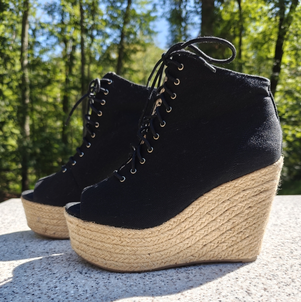 Rock & Candy Black Wedge Espadrille Boots - Picture 4 of 6
